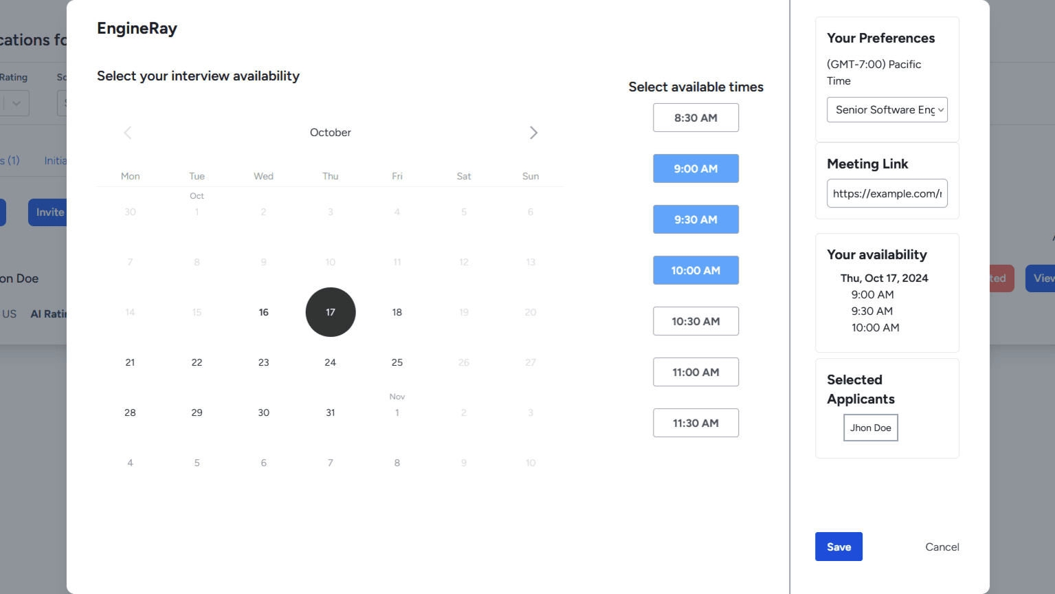 Product UI for Interview Scheduling